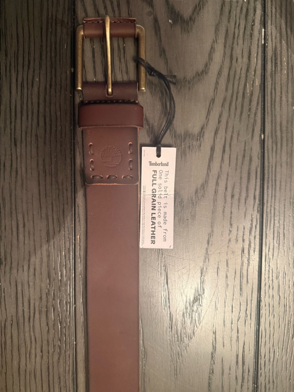 Timberland Brown Leather Casual Belt with Brass-Tone Buckle SIZE 34 - Picture 2 of 3